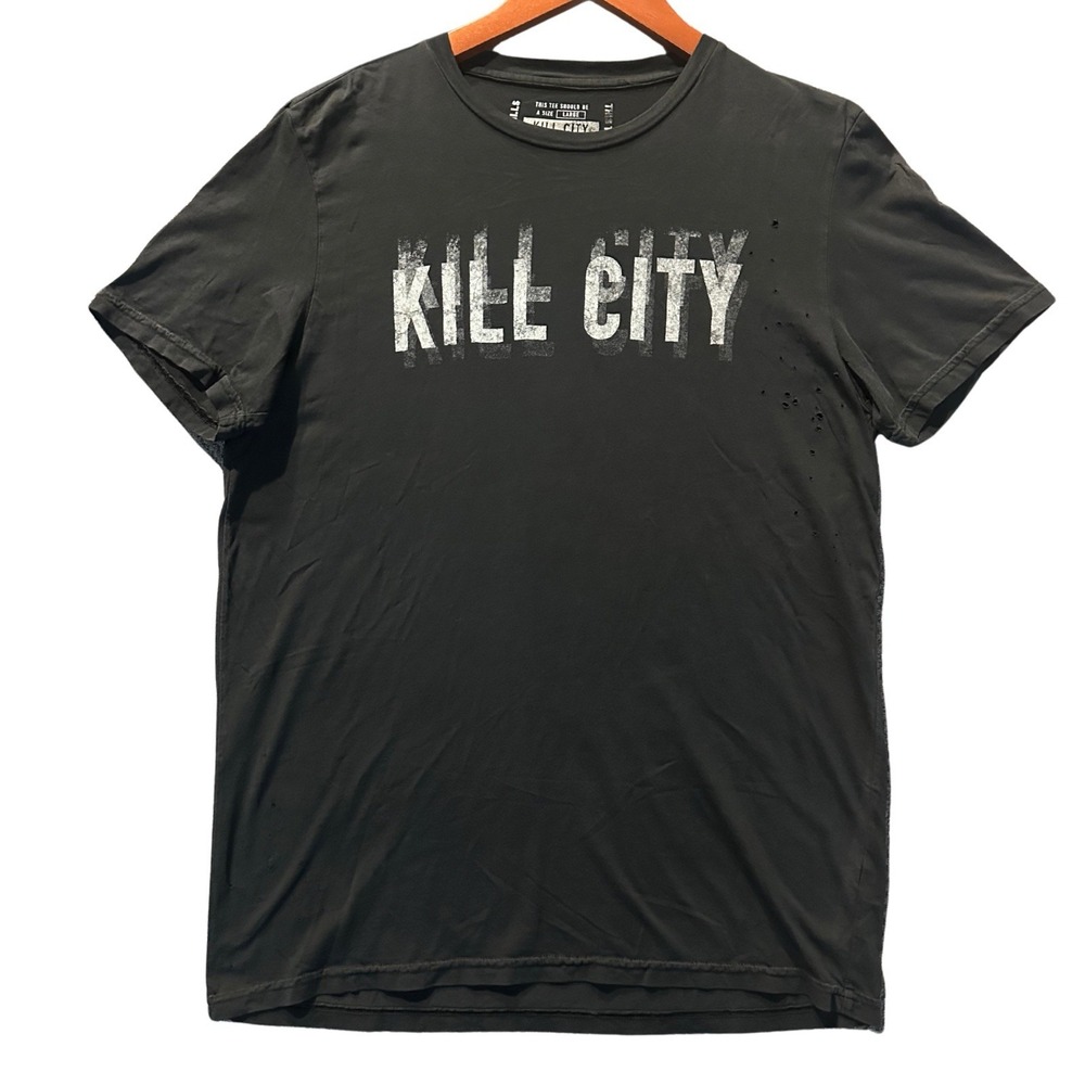 Kill City Mens Large Distressed Graphic T Shirt Black LA Punk Lip Service Tee